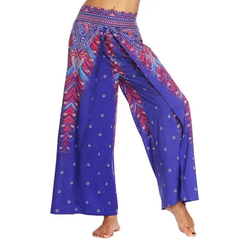 Femei Stil Boem Yoga Pantaloni Vintage Boho Model Tipărite de Înaltă Talie Înaltă Split-picior Larg sală de Gimnastică Antrenament Pantaloni Sport Pantaloni
