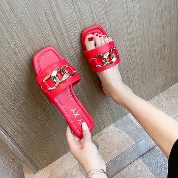 Femei Vara Lanț Nou Decor Plat Sandale Papuci de sex Feminin în aer liber Moale cu talpi de Slide-uri de Vânzare la Cald Plus Dimensiune Pantofi