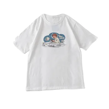 Femei Vara T-shirt Casual Vrac Tee Topuri Tricou Bumbac Urmați-Mă La Viitor Băiețel de Călătorie În Jurul Universului Print