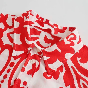 Femei Vara Vintage Imprimare Tricouri Bluze Topuri 2021 Maneci Lungi Guler de Turn-down de sex Feminin Dulce Strada în partea de Sus Haine Blusas