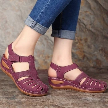 Femeia Vara Vintage, Sandale Pană Catarama Casual De Cusut Femei Pantofi Pentru Femeie Doamnelor Platformă Retro Sandalias Plus Dimensiune