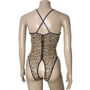 Femeile Cupless Leopard De Imprimare Deschide Fundul Teddy Crotchless Body Sexy, Lenjerie Erotica Plus Dimensiune
