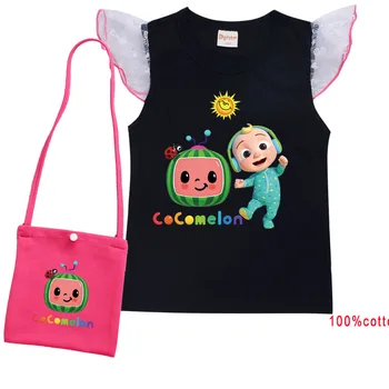 Fetițele Cocomelon JJ Haine Copii Desene animate Pepene verde T-shirt-uri cu Sac 2 buc Costum Baieti Drăguț Amuzant Mâneci Scurte Tricouri