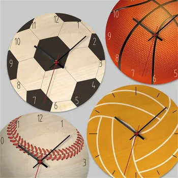 Fotbal 3D Lemn Ceas de Perete cu Design Modern Alb și Negru, Administrat de o pictură Murală Stadion Decor Dormitor pentru Sport Adolescenta Camera Băieți Cadou