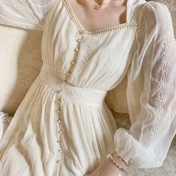 Franceză Lung Elegant Fairy Dress Mâneci Complete Femeile Pătrat Guler Vintage Rochie De Petrecere Nunta-O Singură Bucată Haine De Toamna Zaraing