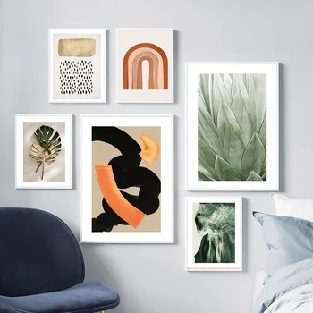 Frunze verzi de Plante Picturi Abstracte Canvas Postere si Printuri Arc Geometrie Poster de Arta de Perete Pictura Decor Acasă