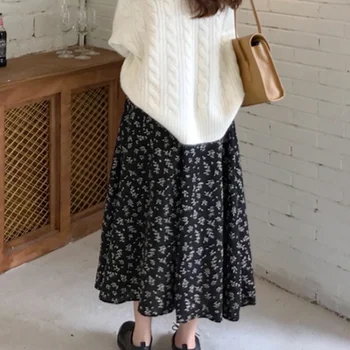 Fuste Femei Florale de la Jumătatea vițel Elegant Ulzzang Moale Feminin Harajuku Liber de Primăvară Talie Elastic Casual de zi cu Zi Simplu Moda Ins