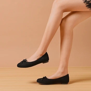 Girseaby Femei Pantofi Plat Rotund Toe Nubuc Papion Slip-On Clasic Concis Moale Confort Elegent Colorate De Dimensiuni Mari 32-54 A3632