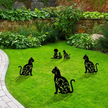 Gol Afară De Simulare Pisica Neagra Câini Introduceți Cardul Grădină Arta Ornament Acrilice Pisica Silueta Participatie De Sculptură În Aer Liber, Grădină Decor
