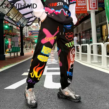 GONTHWID pantaloni de Trening Hip Hop Graffiti Flacără de Foc Jogging Pantaloni Harem Streetwear Bărbați Moda Harajuku Casual Pantaloni Sudoare Pantaloni