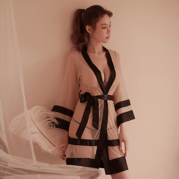 Gotic Lenjerie Sexy Femei ochiurilor de Plasă Transparentă Halat de Onoare Haine Rochie de Iarnă Lace Kimono pentru Femei Plus Dimensiune Subțire Sleepwear