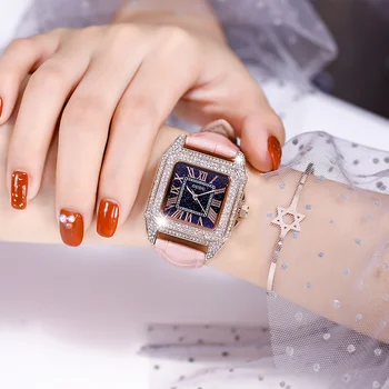 GUOU de Lux Stras Pătrat Ceasuri pentru Femei Roman Numeral Dial Femei Cuarț Ceas rezistent la apa de Cristal Doamnelor Ceasuri de mana