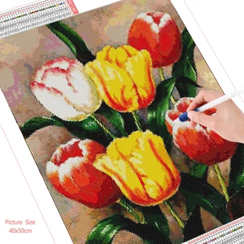 HUACAN Diamant Pictura Flori Full Square din New Sosire Mozaic Tulip Decoratiuni Pentru Casa Broderii Florale Handmade Cadou