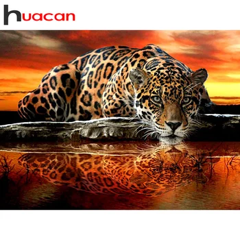 Huacan Plin Patrat/Rotund Burghiu De Diamant Pictura Kit De Animale Diamant Broderie Leopard Mozaic Ambarcațiuni Kit Decor Acasă