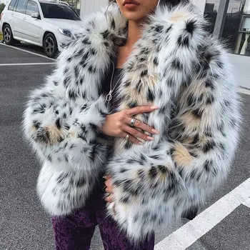 Jacheta De Iarna 2020 Nou De Sex Feminin Lynx Model Imitație De Blană De Vulpe Iarba Sacou Jacheta Femei Leopard Haină De Blană