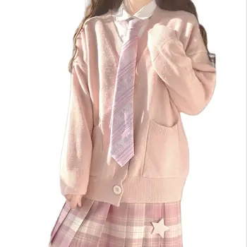 Japoneze Kawaii JK Roz Tricotate Cardigan Pulover Y2k Preppy Dulce Stil Supradimensionate Topuri cu Maneci Lungi coreea Moda Femei, Haine