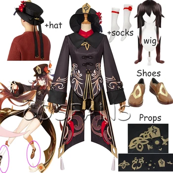 Joc Genshin Impact Hu Tao Costum Cosplay Anime Costume Rochie de Halloween Carnaval Femei barbati Fata Uniforme Peruci și pantofi elemente de Recuzită