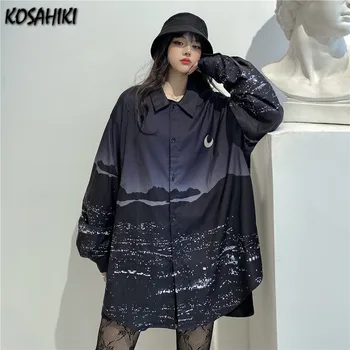 KOSAHIKI Stil Harajuku Streetwear Vintage Print Hip Hop Tricou Primavara-Vara Bluza cu Maneci Lungi Femei Bărbați Îmbrăcăminte de Top de Îmbrăcăminte exterioară