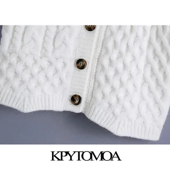 KPYTOMOA Femei 2021 Moda Cu Butoane Decupate Cable-Knit Vesta Pulover Vintage V Gâtului fără Mâneci Femei Vesta Chic Topuri