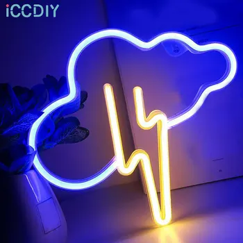 LED Neon Lightning Nor în Formă de USB Alimentat Decorative de Perete de Lumină pentru Dormitor Bar de Noapte Decorative de Lumină Lampă de Masă