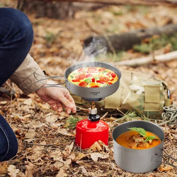Lixada 2 buc Camping Set de Vase 캠핑용품 Titan Oala Tigaie în aer liber Echipament de Camping Set de bucătărie cu Mânere Pliabile