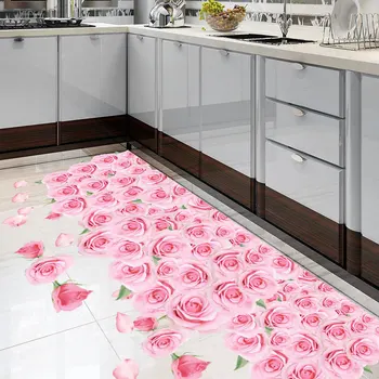 Mare de flori de trandafir Autocolante de perete Roz Romantic Flori Rosii Etaj Arta Autocolant Vinil Decorațiuni interioare pentru Dormitor Baie Bucatarie
