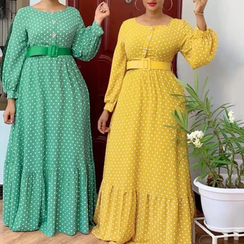 MD Femei Rochie African Print Polka Dot Rochii de Șifon 2021 Primavara-Vara Moda Maxi Abaya Caftan de Seara Elegante, Halat de Utilaje