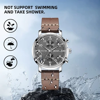 MEGIR 2021 Moda Maro din Piele Cuarț Ceas pentru Bărbați rezistent la apă, Cronograf Sport Ceasuri de mână de Om Oră Montre Homme
