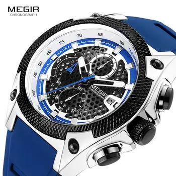 MEGIR Ceasuri de Lux Barbati Albastru Curea Silicon Cuarț Ceas de mână de Om Brand de Top Militare Ceas Cronograf Relogios Masculino 2127