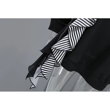 [MEM] pentru Femei Negru cu Dungi Volane Mari Dimensiuni Lungă T-shirt Noi Gât Rotund Maneca Scurta Mareea Moda Primavara-Vara 2021 1DD5933