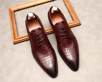 Moda Barbati Pantofi De Piele De Sarpe Imprimeuri Stil Clasic Din Piele De Cafea Dantelă Neagră Până Subliniat Barbati Oxford Formale Pantofi