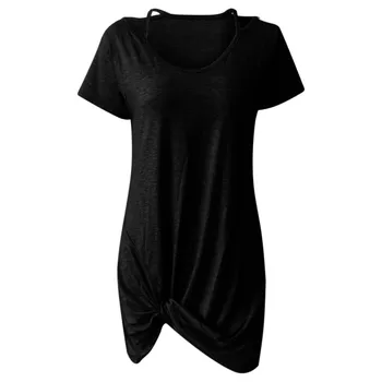 Moda de vara Doamnelor Bretele V-neck Maneca Scurta Înnodate T-Shirt Dress Solid Confortabil Culoare Pură Înnodate Scurt 02*