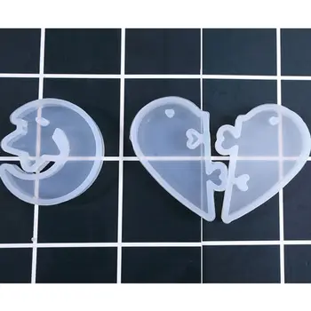 Mucegai silicon cu Orificiu DIY Cristal Epoxidice Matrite Cuplu in forma de Inima Puzzle Stele Luna Pandantiv