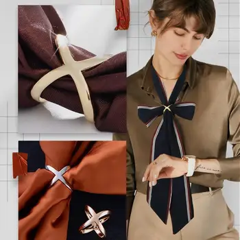 Multi-scop Cruce de Trei-inel de Esarfa Cataramă Moda Cruce Simplă Eșarfă Clip X Formă de Broșe de Metal pentru Femei Arc Eșarfe Cataramă