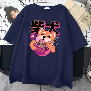 Mănânce Tăiței Drăguț Shiba Inu Print Mens Shirt de Vară Desene animate Îmbrăcăminte de Modă T-shirt Confortabil Topuri Supradimensionate Tricou Femeie