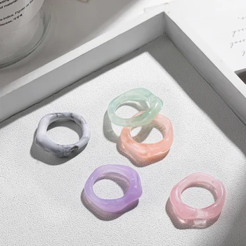 New Simple Acrilice Transparente Neregulate Coreea Inel cu Model de Marmură Rășină Geometrice Inele pentru Femei Inele Colorate Bijuterii Fete