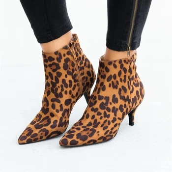 NEW Women's Ankle Boots Leopard Women Pointed Toe Ladies Chunky High Heel Female Shoes Woman Footwear Plus Size 36-43 Snake