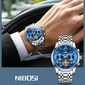 NIBOSI Tourbillon Mens Ceasuri de Top de Lux de Brand Nou de Cuarț Ceasuri de mana rezistent la apă, Cronograf Auto Întâlnire de Afaceri Ceas Relogio