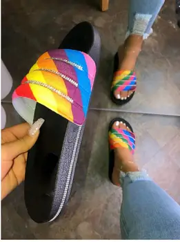 Noi 2020 femei plajă papuci de cauciuc pantofi femei flip flops femei stras sildes bomboane sandale exterior apartamente cu ridicata drop