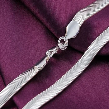 Noi Argint 925 16/18/20/22/24 Inch 6mm Plat Șarpe Lanț Colier Pentru Femei de Moda de Nuntă Farmec Bijuterii