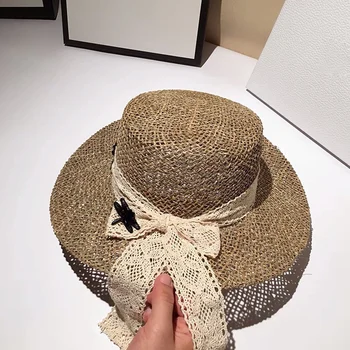 Noi Hepburn Stil High-end Personalizate Sărat Paie Pălărie de Paie Pentru Femei de Vara Retro Plat Pălărie Umbrelă de soare pe Plajă Pălărie Chapeu Feminino
