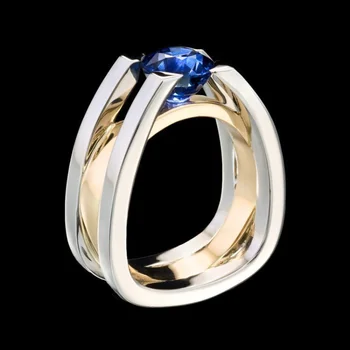 Noi încrustat safir simulare diamond 18k inel de aur galben cu două-ton inel