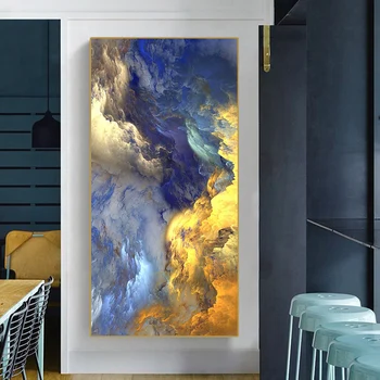 Nordic Abstract Nor de Ceață, Peisaj Auriu Albastru de Perete de Arta Canvas Postere si Printuri Fantezie Picturi Imagini Living Decorul Camerei
