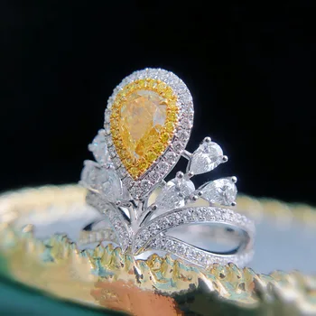 Nou Lux Coroana Inele Cu Picătură De Apă Galben Cristal De Zirconiu De Înaltă Calitate Bijuterii Pentru Femei, Petrecere De Nunta, Accesorii Rafinate