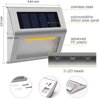 Noul Solare LED Lumini în aer liber din Oțel Inoxidabil rezistent la apa 3 LED-uri Solare Punte de Lumină Alimentat de lumina Soarelui de Grădină, Balcon Cale Scara