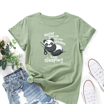 Nu renunta niciodata la Visele Tale Panda Animal Graphic Tee Camasa pentru Femei de Vară Drăguț Urs Panda T-Shirt din Bumbac cu Maneci Scurte Topuri