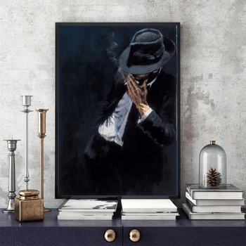 Om rece Panza Pictura in Ulei Nefumători Bărbat În Costum Negru de Postere si Printuri Pictura pe Perete Imagini pentru Acasă Decorare Camera de zi
