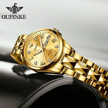 OUPINKE Ceas de Aur, ceasuri Femei de Lux, Femei Ceas Mecanic Safir de Sticlă Doamnelor Automată Încheietura Ceas montre femme G3171