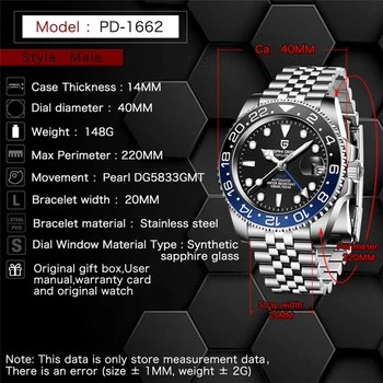 PAGANI DESIGN Bărbați Automat WatchTop brand Safir de Sticlă Oțel Inoxidabil MechanicalWatch 100M rezistent la apa GMT Mens Watch