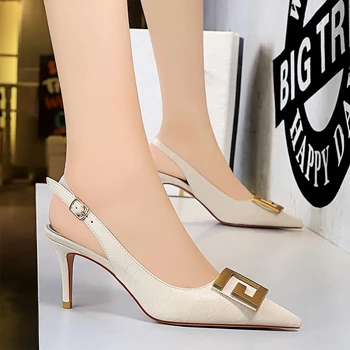 Pantofi de vara pentru Femei Sandale Cu Metal Decor Elegant Pompe de Pantofi Pe Tocuri de 7cm Subliniat Toe Doamnelor Sandale Stiletto de sex Feminin
